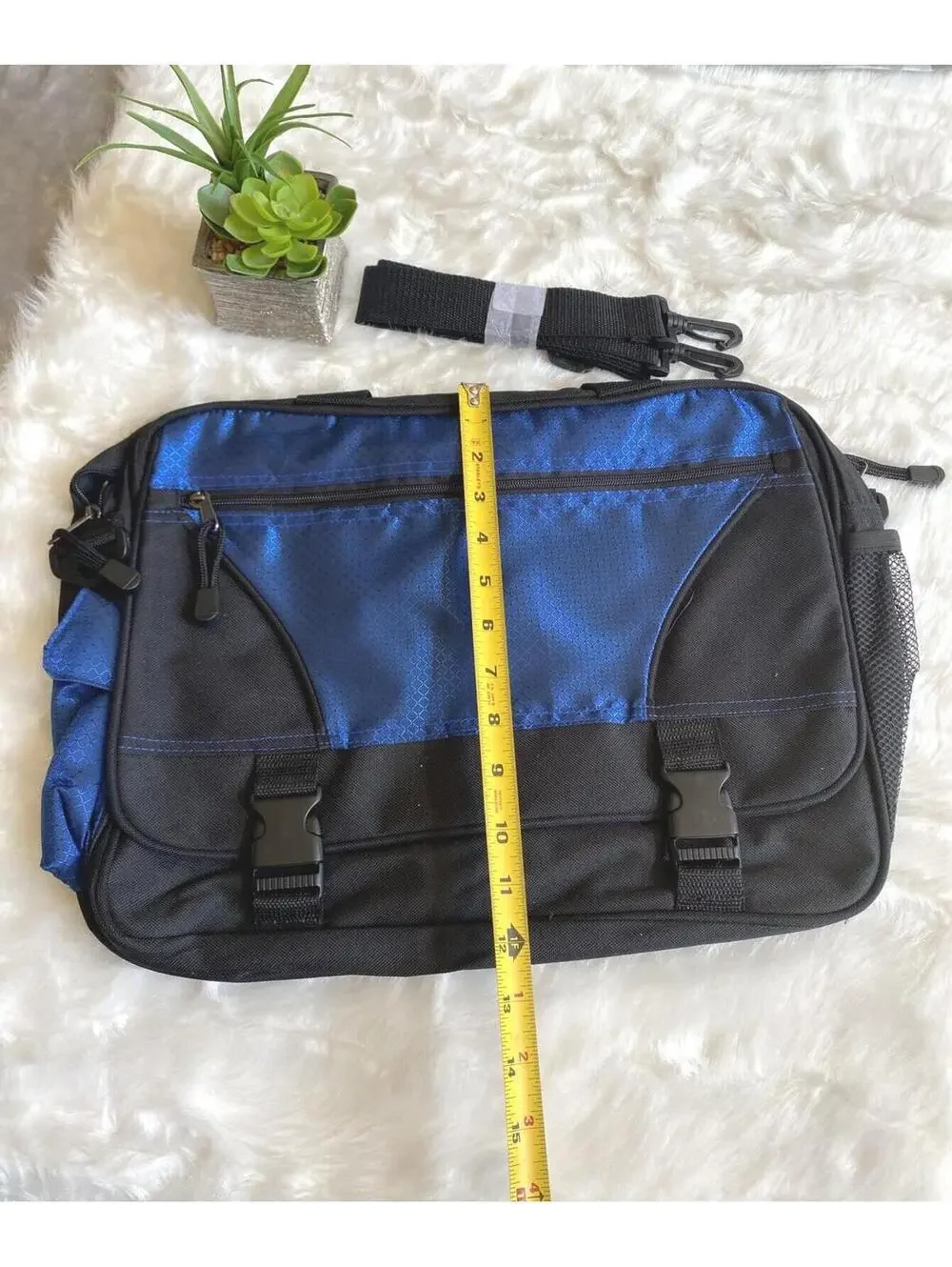 Blue and Black Messenger Bag with Adjustable Strap